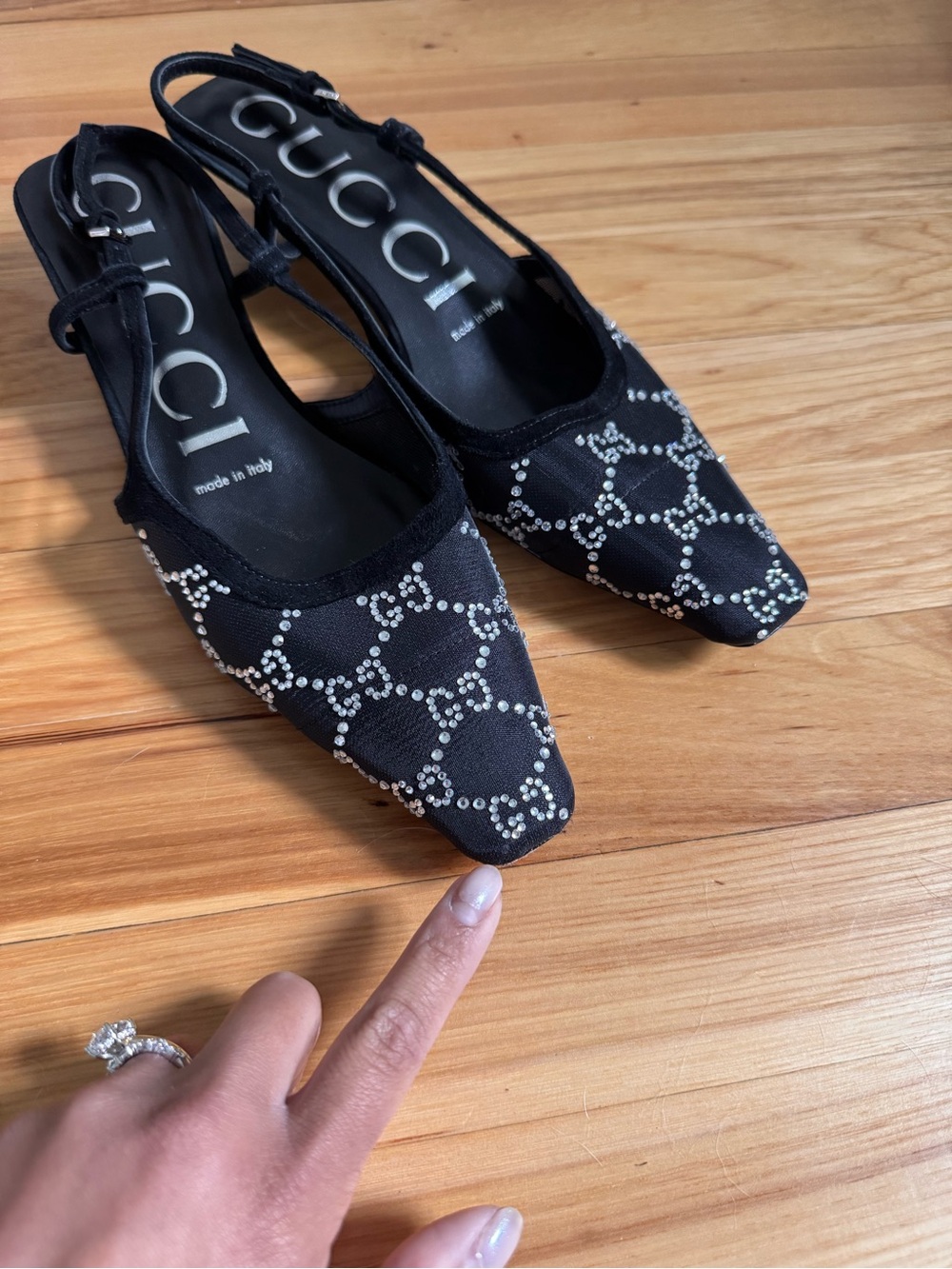 Gucci Tom GG Crystal kitten heel slingback shoes size 38 authentic - Picture 2 of 11